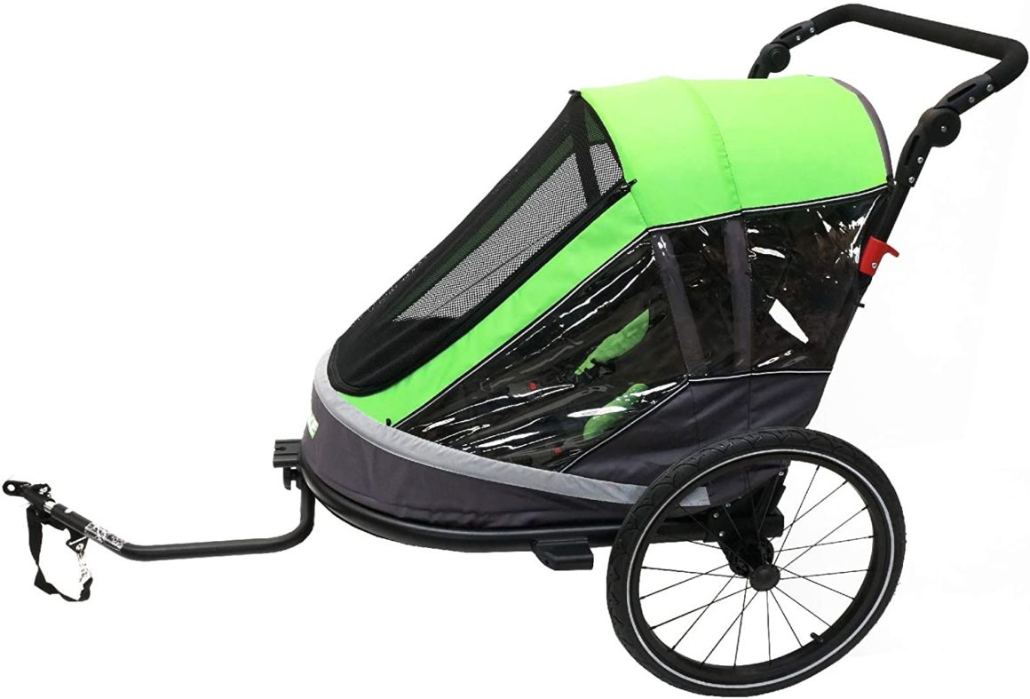 Ax.Bike Remorque Enfant 1-Step 1-2 Enfant(s) Grise/Verte